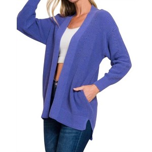 Women's Eyelet Open Cardigan Sweater - ZENANA - 1 of 3