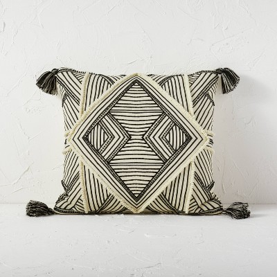 Square Embellished Geometric Decorative Throw Pillow Off-White/Black - Opalhouse™ designed with Jungalow™