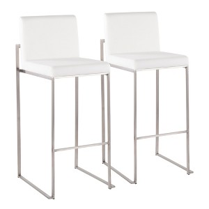 Faux Leather Contemporary High Back Barstool with Padded Seat and Stainless Steel Frame for Kitchen or Home Bar, Set of 2 - 1 of 4