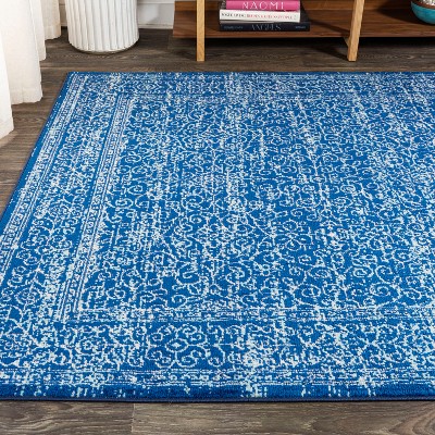 Blue Rectangular 4' x 6' Stain-Resistant Synthetic Rug