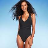 Women's Ribbed Plunge Twist-Front One Piece Swimsuit - Shade & Shore™