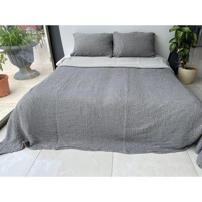 Sussex Home Muslin Blanket 4 Layers, Soft Bedspread, 100% Turkish Cotton Muslin Bed Cover, Reversible Coverlet, Anthracite, 91x95, Queen Size — фото 4