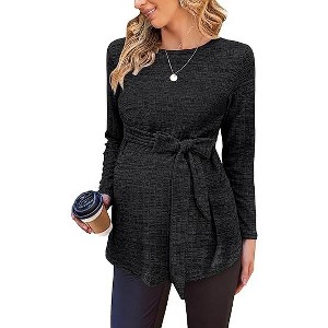 Ekouaer Women's Maternity Shirts Long Sleeve Pregnancy Tops Casual Ribbed Knit Winter Pregnant Blouses - 1 of 4