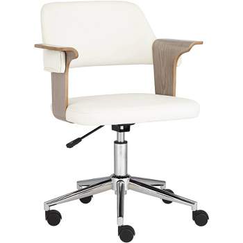 Studio 55D Milano White Fabric and Gray Wood Adjustable Swivel Office Chair