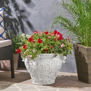 Okak Large Flower Pots with Exquisite Relief Carvings, Outdoor Planter with Magnesium Oxide Frame, Succulent Pots for Backyard, Garden, Antique White - 1 of 4