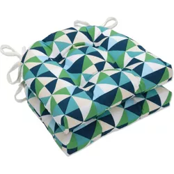 Set of 2 Outdoor/Indoor Reversible Chair Pads Kaleidoscope Nile Green - Pillow Perfect