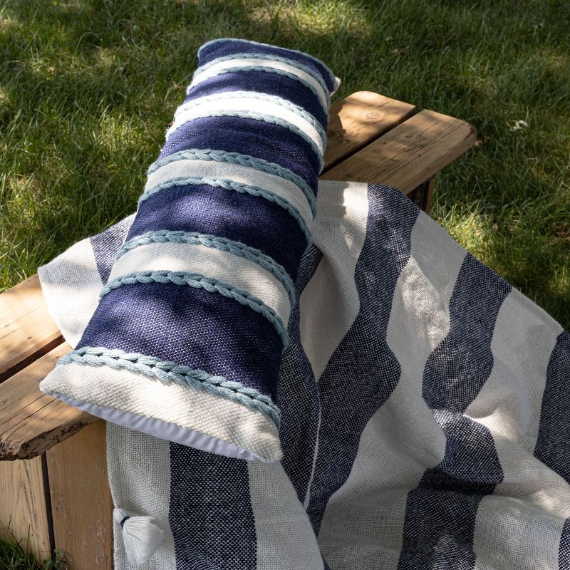 12X46 Inch Hand Woven Navy, Light Blue & White Striped Outdoor Pillow Polyester With Polyester Fill by Foreside Home & Garden, 2 of 6