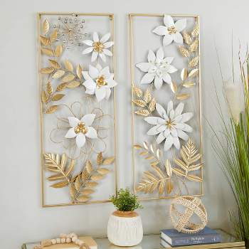 Set of 2 Metal Floral Wall Decors with Gold Frame - Olivia & May