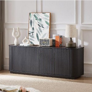 PAGED Contemporary Wave Pattern Sideboard Storage Cabinet  TV Stand, Vertical Striped Pantry Cabinet with Curved Panels & Press-Spring Doors - 1 of 4