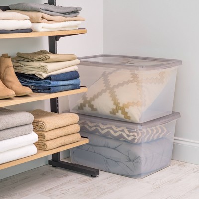 Clear Stackable Plastic Storage Bin with Snap Lid, 58 Qt