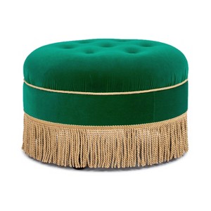 Jennifer Taylor Home Yolanda 24" Round Upholstered Accent Ottoman, Peach Orange Velvet with Gold Trim - 1 of 4