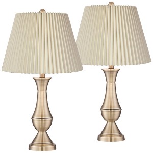 Regency Hill Becky Traditional Table Lamps 24 3/4" High Set of 2 Antique Brass Metal Ivory Linen Pleat Shade for Bedroom Living Room Bedside Office - 1 of 4