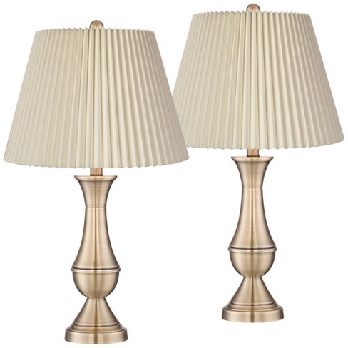 Regency Hill Fairlee Traditional Table Lamps 26 High Set of 2 Antique  Brass Metal Candlestick White Fabric Drum Shade for Bedroom Living Room  Bedside