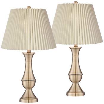 Regency Hill Becky Traditional Table Lamps 24 3/4" High Set of 2 Antique Brass Metal Ivory Linen Pleat Shade for Bedroom Living Room Bedside Office