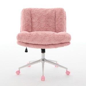 ChicFurnit Task and Office Chairs Faux Alpaca Upholstered Office Chair Swivel Chair Ergonomic Chair for Home Office, Pink, 24.8"*26.4"*37" - 1 of 4
