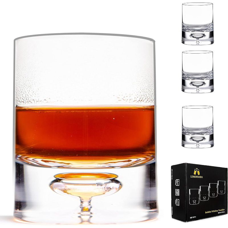 LEMONSODA Crystal Bubble Base Whiskey Glass Tumbler - 9.5oz - Set of 4, 1 of 7