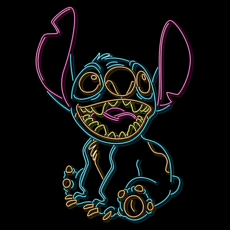 Girl's Lilo & Stitch Bright Neon Outline T-Shirt, 2 of 4