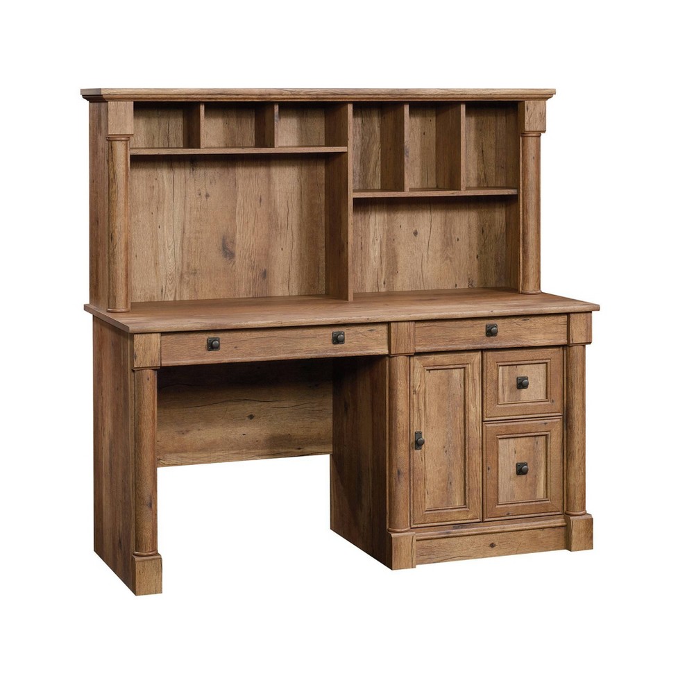 Photos - Office Desk Sauder Palladia Computer Desk and Hutch Vintage Oak - : Farmhouse Style, Ke 