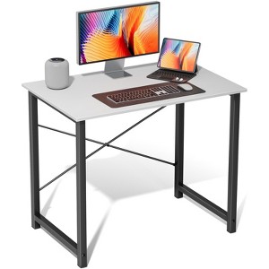 FONTOI Study Desk with X-Shaped Reinforcement Sturdy Metal Frame Simple Writing Table for Home Office Bedroom Small Spaces, White, 34.44"*22.44"*2.36" - 1 of 4