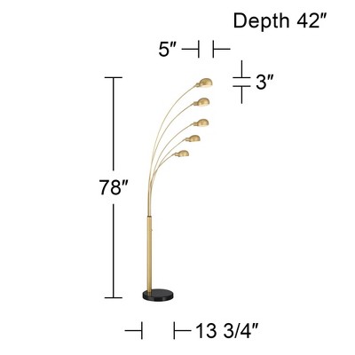 Possini Euro Design Infini Mid Century Modern 78" Tall Standing Floor Lamp Large Arc 5-Light Adjustable Gold Marble Brushed Brass Finish Living Room