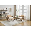 Mid-Century Farmhouse Accent Chair - Wood Armchair with Rattan Backrest & Removable Linen Cushion for Living Room, Bedroom - 2 of 4