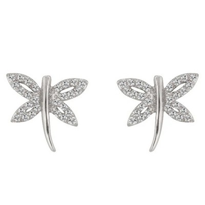 ShineHigh Cubic Zirconia Dragonfly Earrings – Rhodium Plated Sparkling Insect-Inspired Studs with Pavé CZ Wings