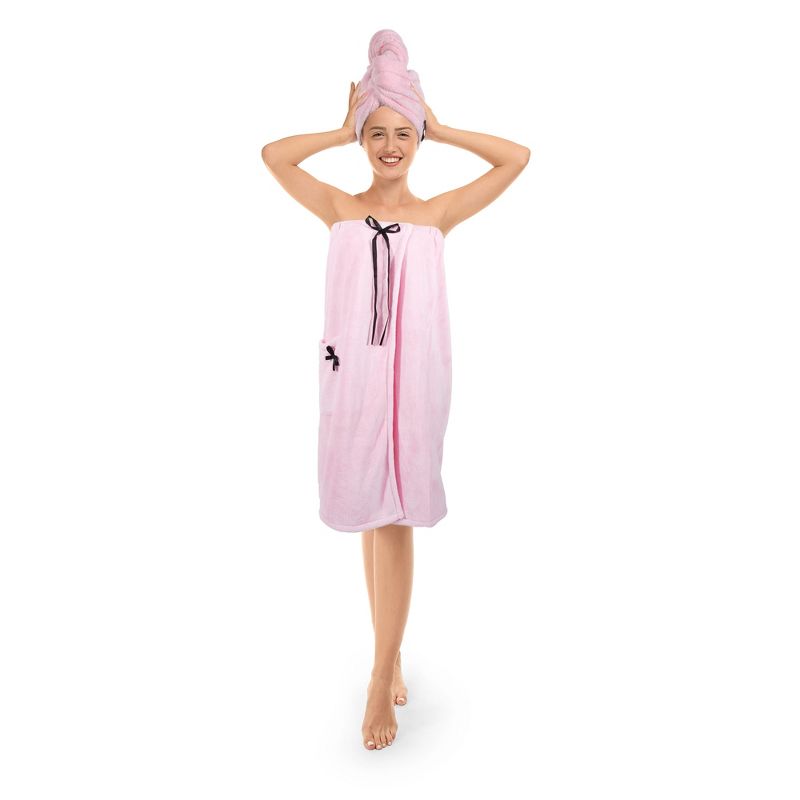 Unique Bargains Women's Microfiber Bath Wrap Towel with Hair Towel Wrap 28.4" Length 1 Set, 2 of 7