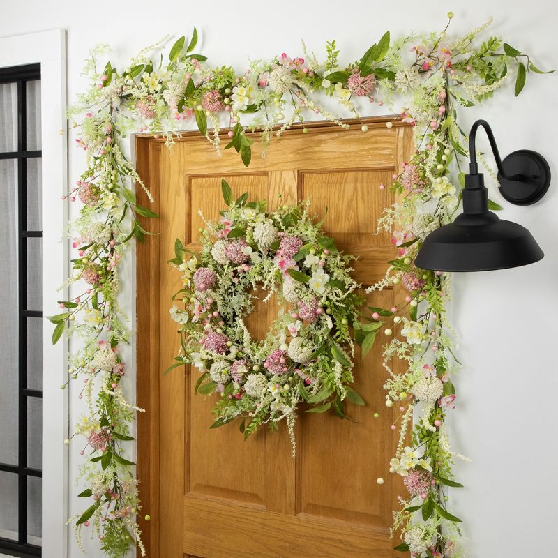 Northlight Hydrangea and Berry Floral Spring Garland - 5' - Pink and White, 2 of 7