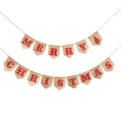 Sparkle and Bash "Merry Christmas" Burlap Jute Banner Party Garland for Wall Decor, 10 Feet