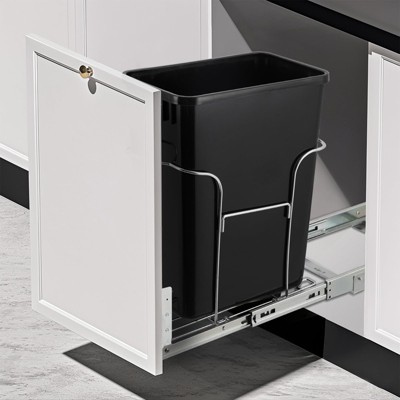 Pull Out Trash Can Under Cabinet, Stainless Steel Slide Out Garbage Can Shelf Under Sink, Adjustable Slide Out Shelf for Waste Can Under Kitchen Sink