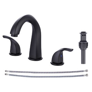 WOWOW 8 in. Widespread Double Handle Gooseneck Bathroom Faucet with Pop-up Drain in Matte Black - 1 of 4