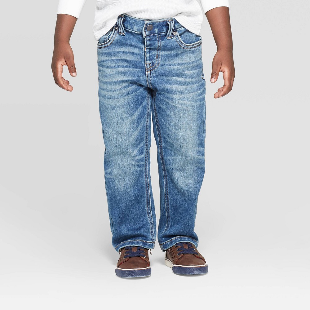 Toddler Boys' Fixed Waist Straight Jeans - Cat & Jack Denim Blue 12M, Blue/Blue was $12.0 now $7.2 (40.0% off)