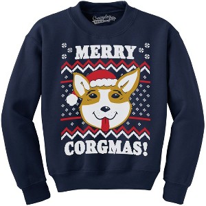 Merry Corgmas Ugly Christmas Sweater Dog Dad Lover Hilarious Funny Sweatshirt - Crazy Dog Crew Neck Sweatshirt - 1 of 4