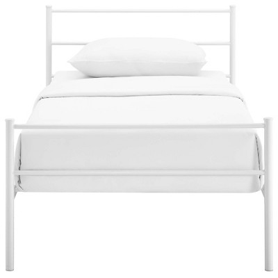 White Twin Metal Platform Bed Frame with Headboard