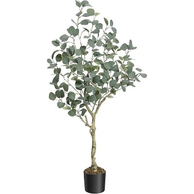 4FT Artificial Eucalyptus Tree with Silver Dollar Leaves, Faux Plant in Woven Pot for Indoor & Outdoor Home, Office Decor