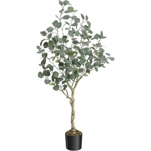 4FT Artificial Eucalyptus Tree with Silver Dollar Leaves, Faux Plant in Woven Pot for Indoor & Outdoor Home, Office Decor - 1 of 4