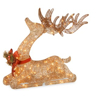 31" Sisal Splendor Champagne Lying Deer Novelty Sculpture Light White Lights - National Tree Company - 1 of 3