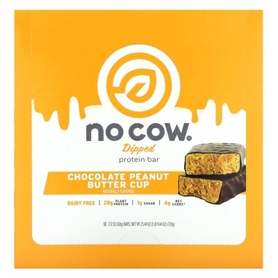 No Cow Dipped Protein Bar, Chocolate Peanut Butter Cup, 12 Bars, 2.12 oz (60 g) Each