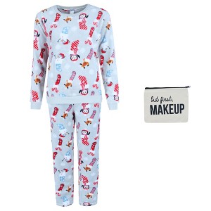 em & alfie Women's Snowman Print Plush PJ Set - 1 of 4