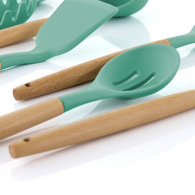 MegaChef 9 Piece Mint Green Silicone and Wood Cooking Kitchen Utensil Set — фото 2