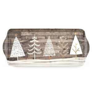 Pimpernel Wooden White Christmas Sandwich Tray (15" x 6.5") - Melamine Serving Platter with Rustic Wood Effect - Dishwasher Safe Serving Tray - 1 of 4