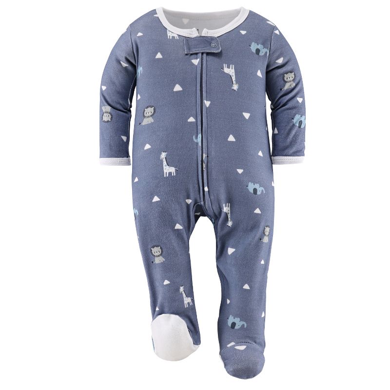 The Peanutshell Blue Safari Footed Baby Sleepers for Boys, 3-Pack, Newborn to 9 Months, 4 of 8