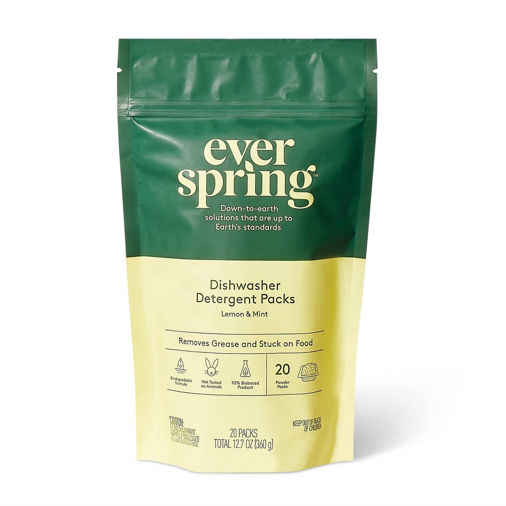 Lemon & Mint Auto Dish - 12.7oz/20ct - Everspring™: Phosphate-Free, Packet Form, Dishwasher Use