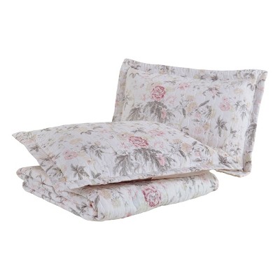 Pink Floral Reversible Cotton Twin Quilt Set