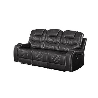 Magnetite Faux Leather Reclining Sofa with Pillow-top Arm and Cup Holder
