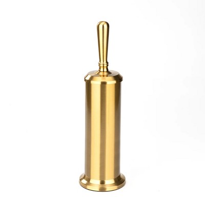 Home Mart Goods Stainless Steel Gold Toilet Brush Set with Holder - 15" Tall