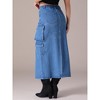 INSPIRE CHIC Women's Side Split Button Front Elastic Waist Flap Pockets Cargo Maxi Denim Skirt - 4 of 4