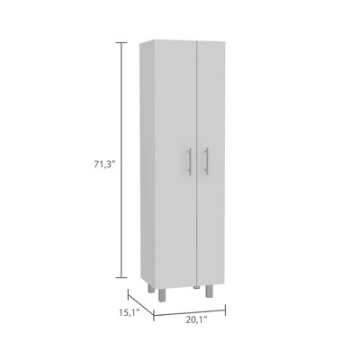 White Engineered Wood Tall Broom Closet Pantry with Shelves