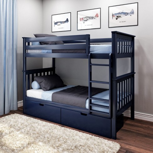 Max & Lily Twin Over Twin Bunk Bed With Under Bed Storage Drawers, Blue ...