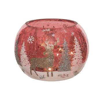 Transpac Glass 6 in. Multicolor Christmas Light Up Mystic Forest Globe Decor